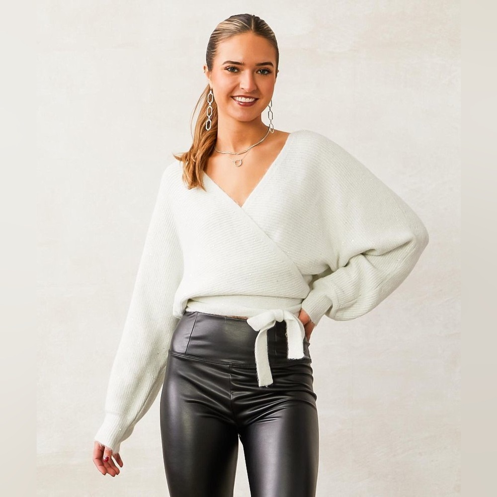 Willow + Root Tinsel White Wrap Cardigan Sweater